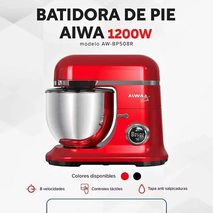 Batidora de pie aiwa 5.2L 1200W Roja Metal
