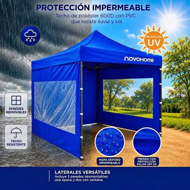 Gazebo Novohome 3X3 con pared y ventana colores disponibles: azul y gris