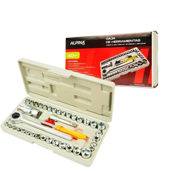 Set Caja Juego de Llaves Combinadas Tubo Herramientas Valija 40 Piezas Alpina
