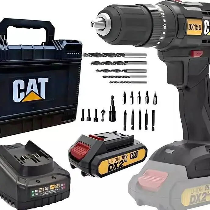Taladro Percutor Atornillador Inalambrico CAT DX155 18V 2AH + Batería + Cargador + Acc