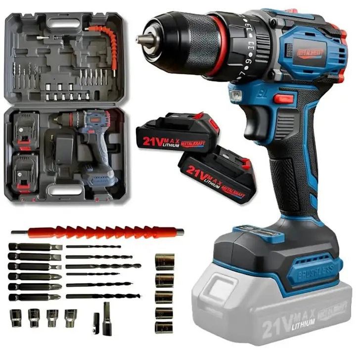 Taladro Inalámbrico Percutor Brushless Metalkraff 21v 50 Nm