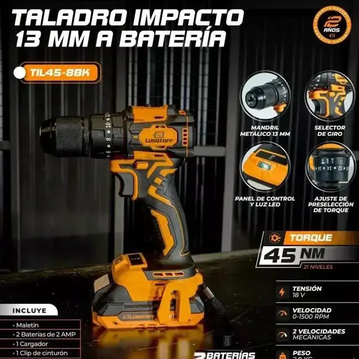 Taladro Atornillador Percutor Brushless Mandril Metalico TIL45-8BK