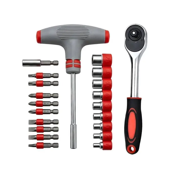 Set de Tubos, Puntas Y Destornilador T + Llave Crique Rachet con Expulsor
