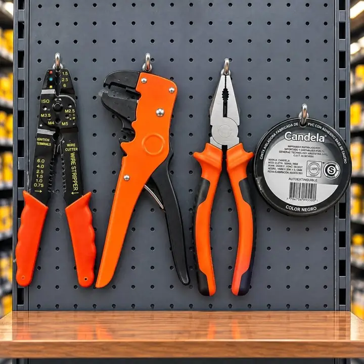 Pinza, Prensa Terminales, Pelacable, Cinta Aisladora kit herramientas 4 PIEZAS