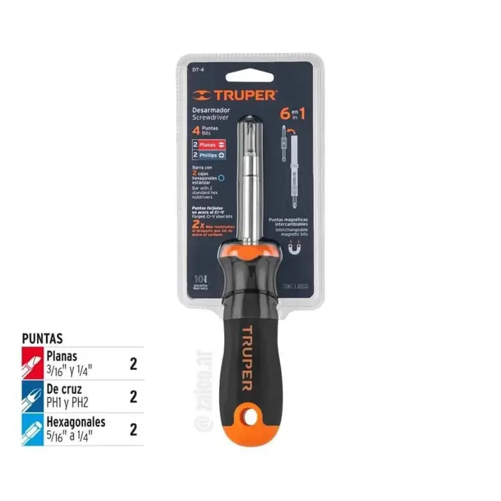 Destornillador 6en1 TRUPER punta y plano