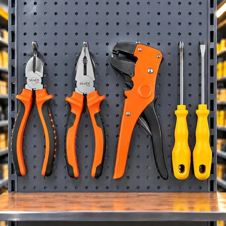 Pinza, Alicate, Pelacables y Destornillador plano y Philips Set 5 Herramientas