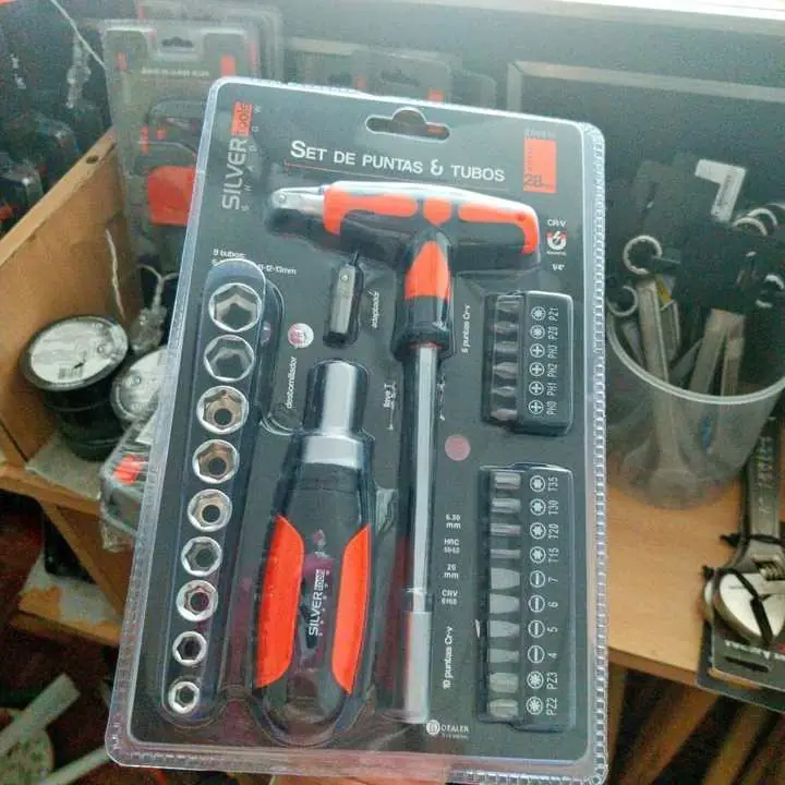 VENDO Set de tubos y puntas 28 piezas silvertools