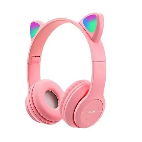 Auricular y micrófono Inalámbrico y Cable Orejas Gato con luz RGB