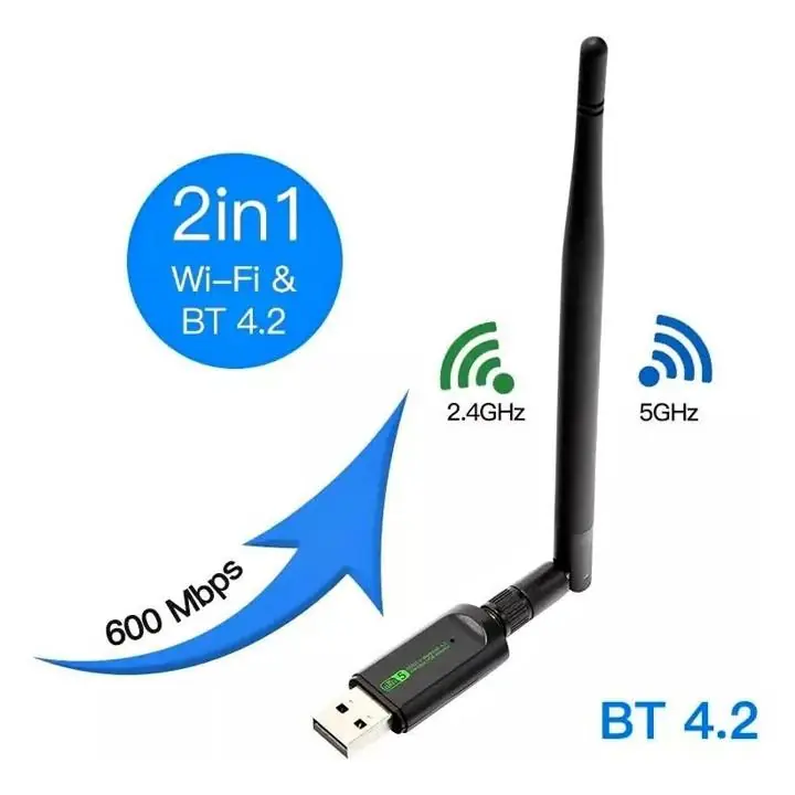 Adaptador Bluetooth y WiFi USB - 2 en 1 con antena 2dbi