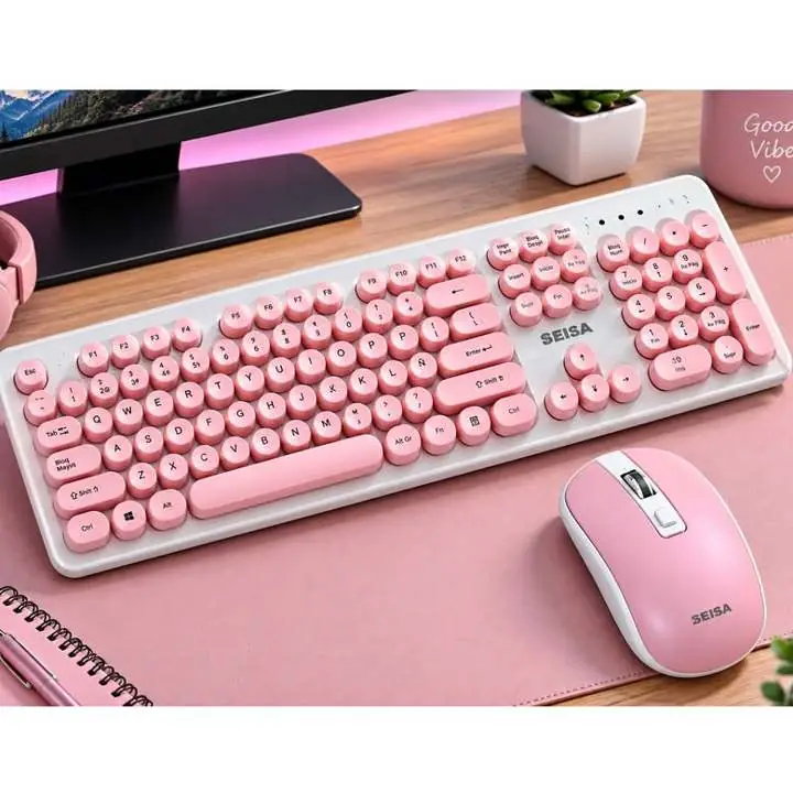 Kit Teclado y Mouse color Rosa - con cable USB