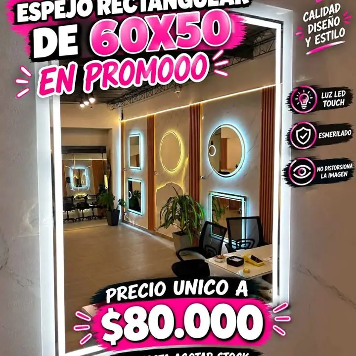 Espejo luz LED touch esmerilado en promoooo