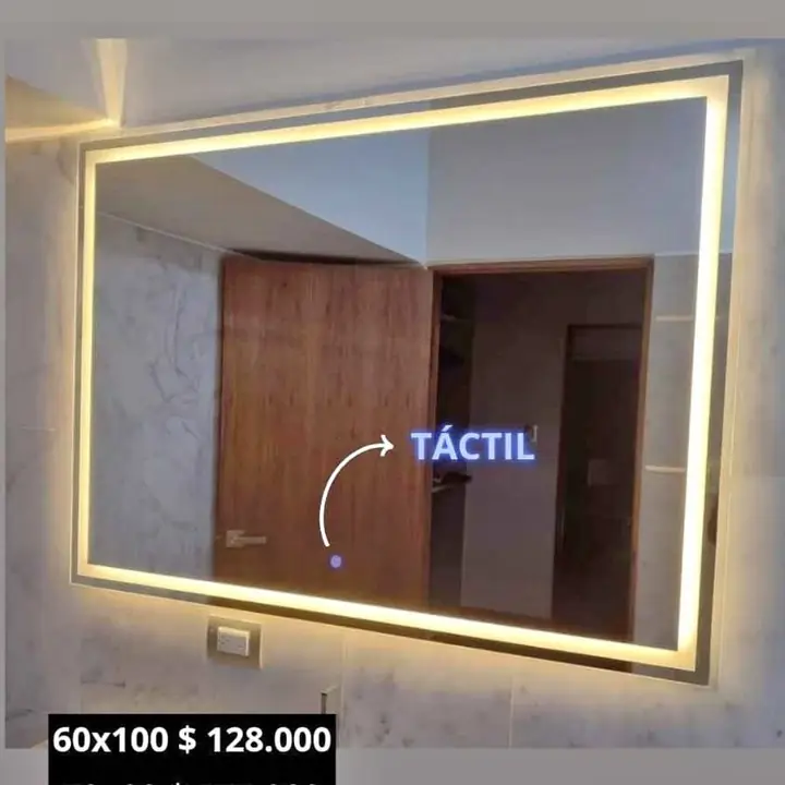 Espejo Esmerilado Rectangular Luz Led Botón Táctil en Ofertaaaaa