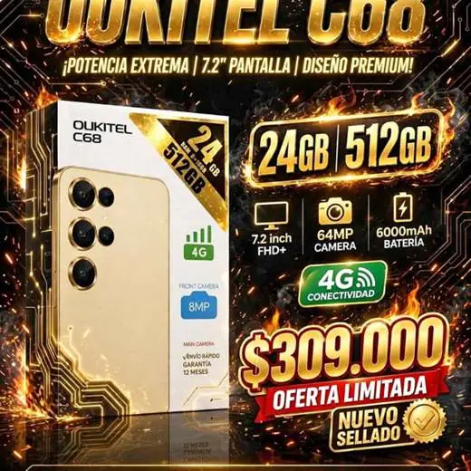 Oukitel C68 24 RAM 512 gigas,nfc,nuevo sellado,precio 309000, whatsapp