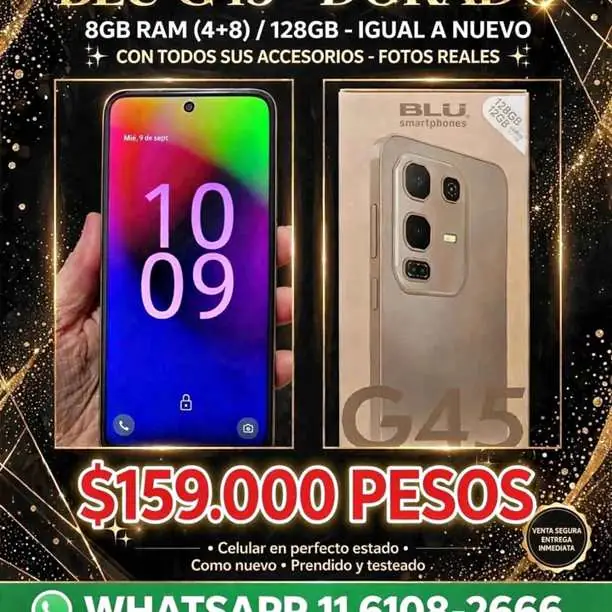 Celular blu G 45 igual a NUEVO,8 RAM 128 gigas,con todos sus ACCESORIOS,$159000,WHATSAPP