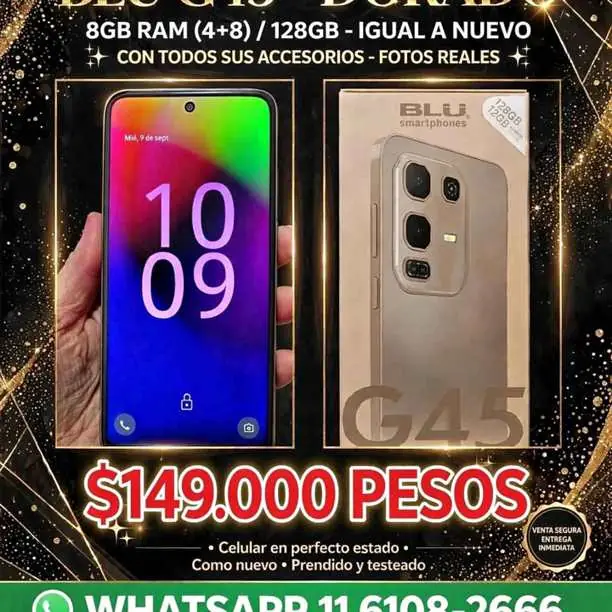 Celular blu G 45 igual a NUEVO,8 RAM 128 gigas,con todos sus ACCESORIOS,$149000,WHATSAPP