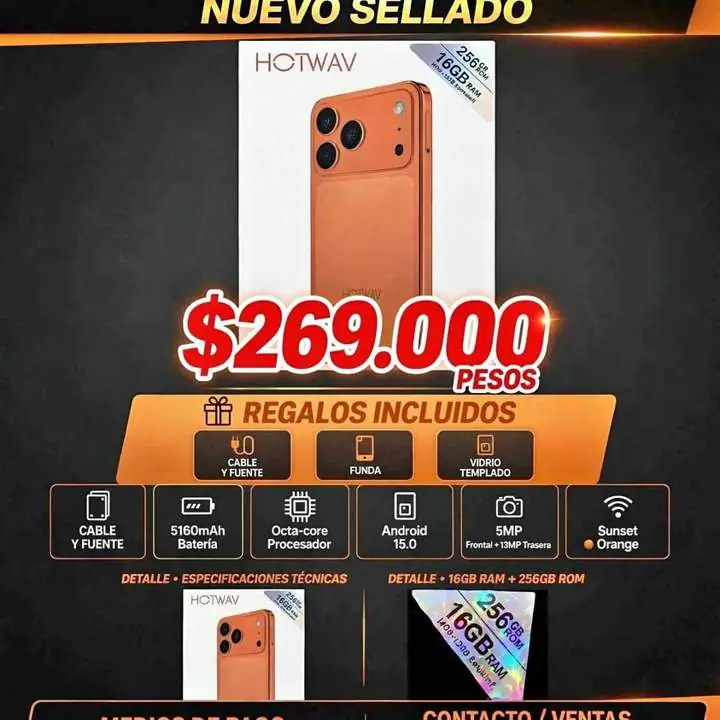 Hotwav a 17 pro max nuevo SELLADO,16 RAM 256 GIGAS,$269000 pesos, whatsapp
