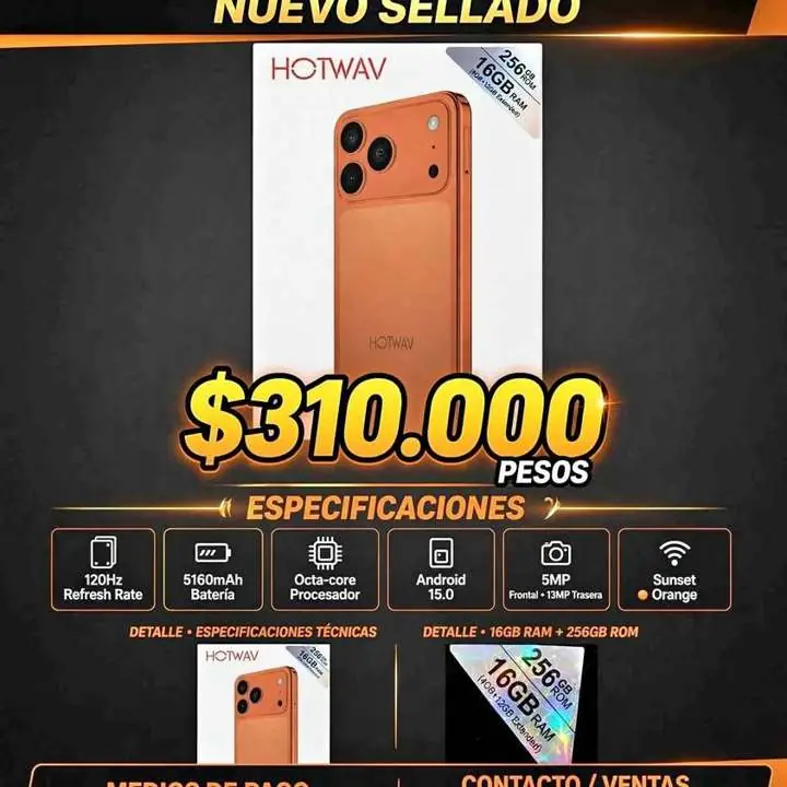 Hotway a 17 pro max nuevo SELLADO,16 RAM 256 GIGAS,$310000 pesos, whatsapp