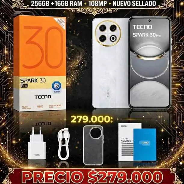 Tecno spark 30 pro 256 gigas,camara 108 mo,nuevo SELLADO,$279000,WHATSAPP