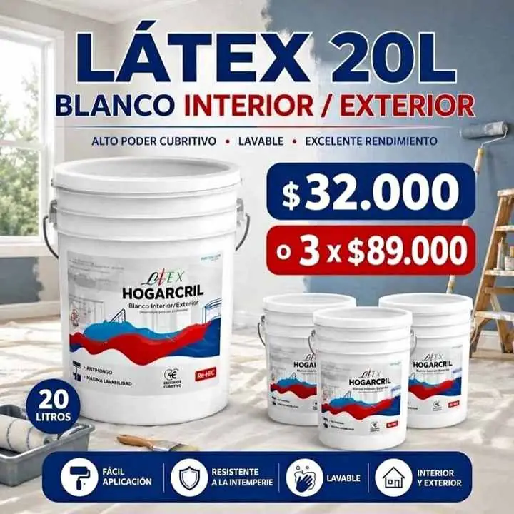 Latex blanco interior exterior de 20 litros Hogarcril