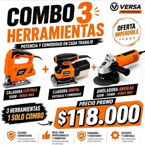 Amoladora caladora y lijadora de palma Versa las 3 x $118.000