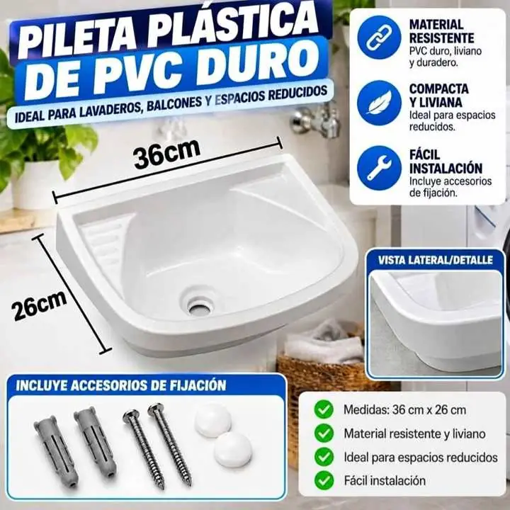 Pileta plástica de PVC duro con sus accesorios de fijación