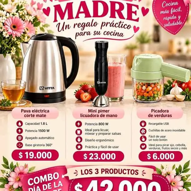 Regalo para el día de la madre promo pava electrica mini pimer y picadora de verduras
