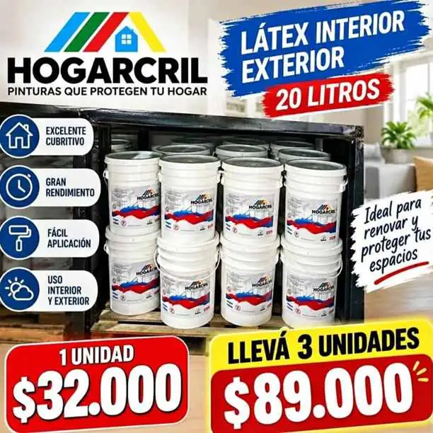 Latex de 20 litros blanco interior exterior Hogarcril de muy buena terminación