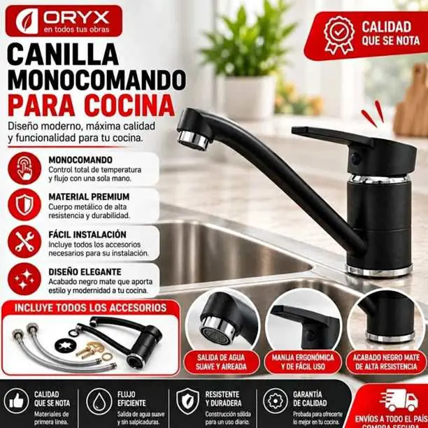 Grifería monocomando de cocina negra