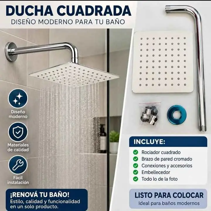 Ducha cuadrada 15 x 15 con caño cromado