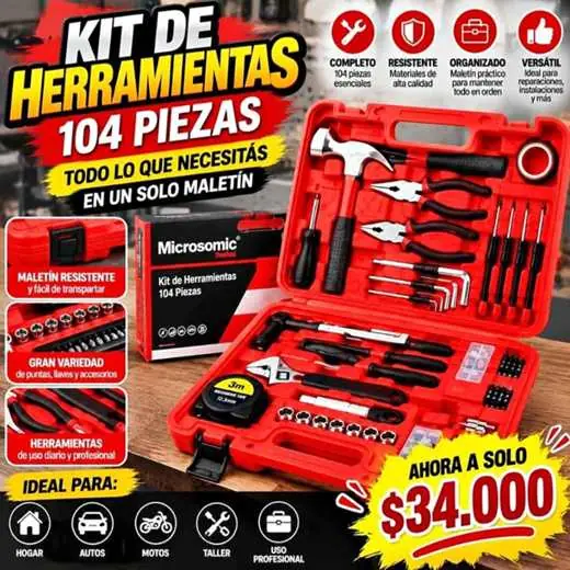 Herramientas 104 piezas super completo todo lo q precisas en un maletín