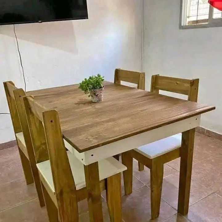 Juego de comedor de mesa y silla de pino