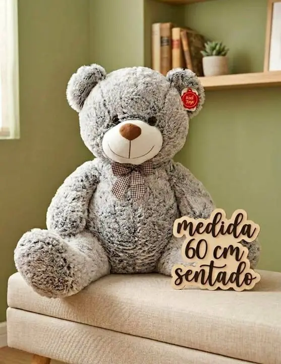 Peluche oso clasico gris 60 cm sentado