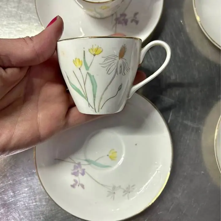 Juego x4 tazas y platitos de cafe porcelana