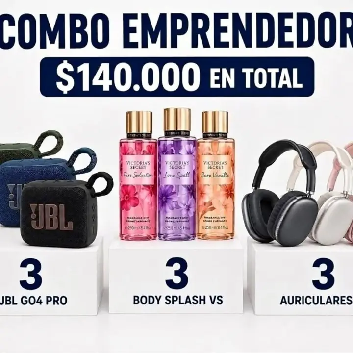 Combo emprendedor - 3 JBL GO4 pro - 3 body splash - 3 auriculares P9