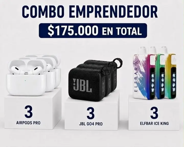 Combo emprendedor - 3 AirPods pro - 3 JBL GO4 pro - 3 ELFB4R ice king