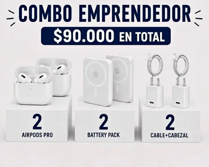 Combo emprendedor - 2 AirPods pro - 2 battery pack - 2 cargadores de iPhone