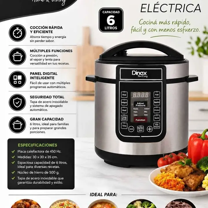 Olla a presion electrica 6L (DXOPRES6L) $83.000 Cocción rápida y eficiente Múltiple