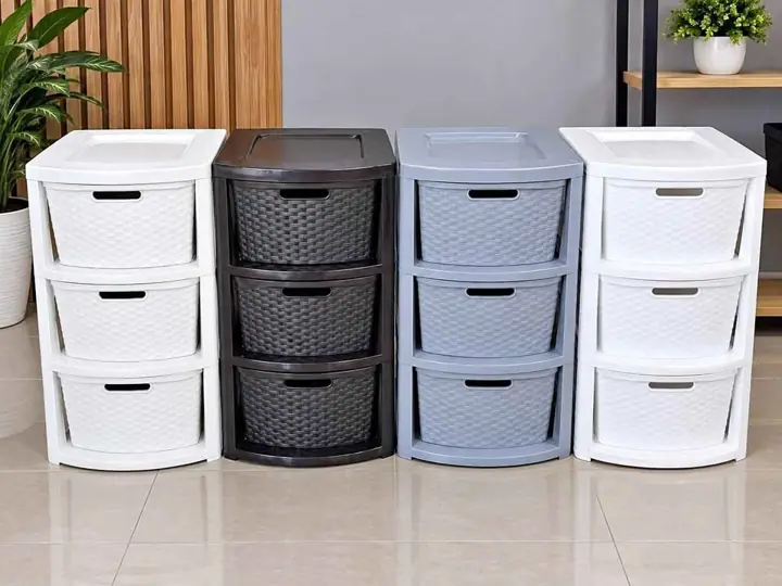 Organizador cajonera simil tapa ratan X3 62,5CM X 34,5 CM X 40CM - Colores: Pastel,negro,blanco