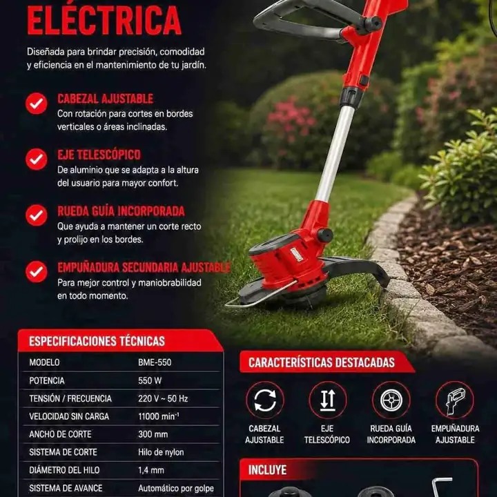 (BME-550 omaha) bordeadora electrica 550W $64.000 ⤵ - voltaje: 220v - potencia eléctrica de 550