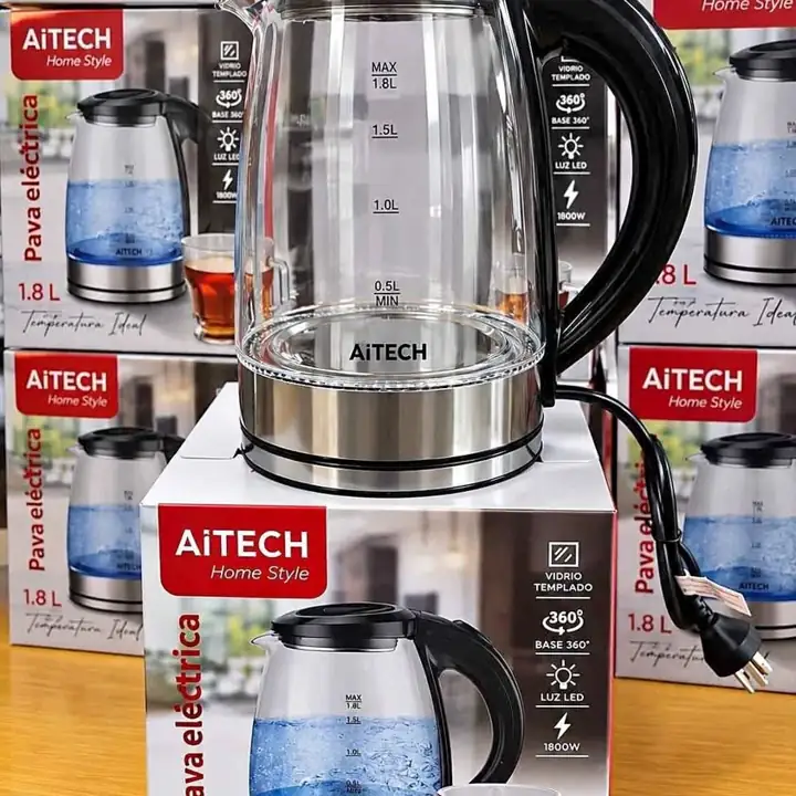 Pava Eléctrica AiTECH Home Style 1.8 L $19.000 Vidrio templado Capacidad 1.8 L Base 360°