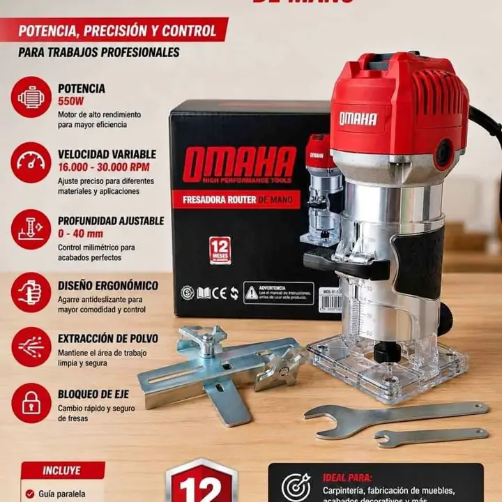 Fresadora Router de Mano OMAHA (FR-530) $57.000 Potencia, precisión y comodidad para tus tra