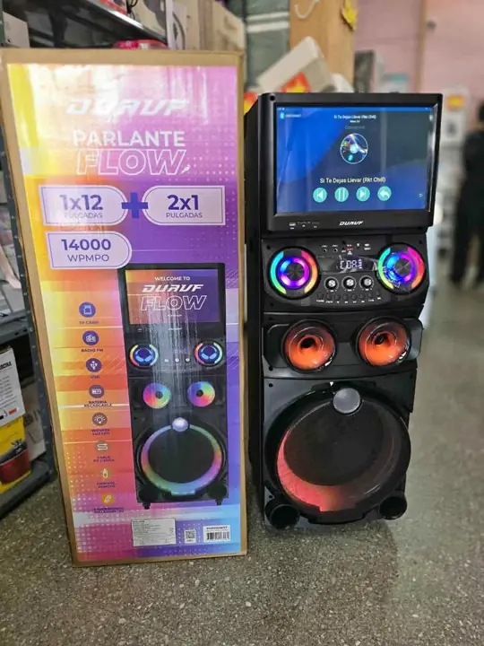 Parlante torre duavf chico con pantalla -radio FM -USB -bateria recargable -wofer luz LED -cabl