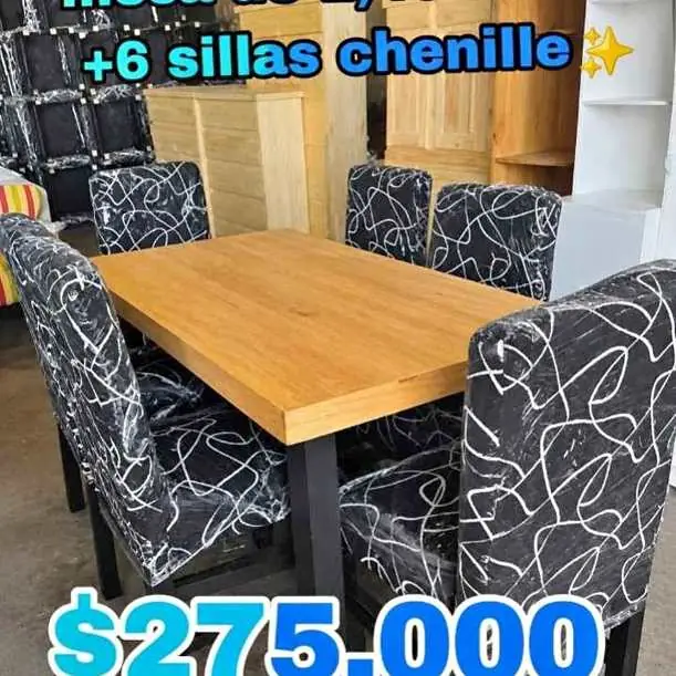 Mesa + 6 sillas chenille