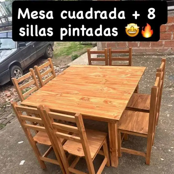 Mesa 8 sillas juego pintado