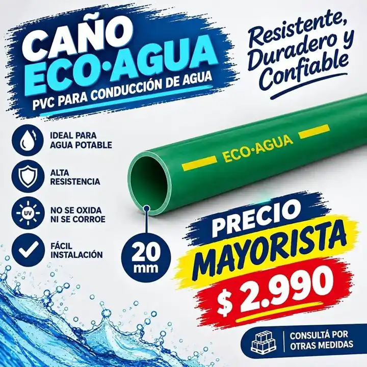 Caño eco-agua 20 mm | PVC para conducción de agua | precio mayorista