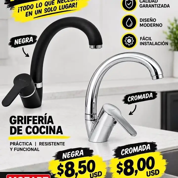 Grifería de cocina mozart | negra y cromada | precio mayorista