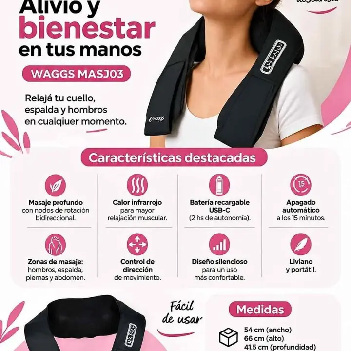 Masajeador cervical shiatsu inalámbrico waggs