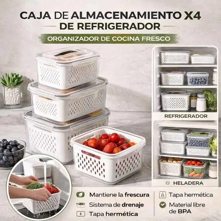Set de organizadores x 4 para heladera apilable