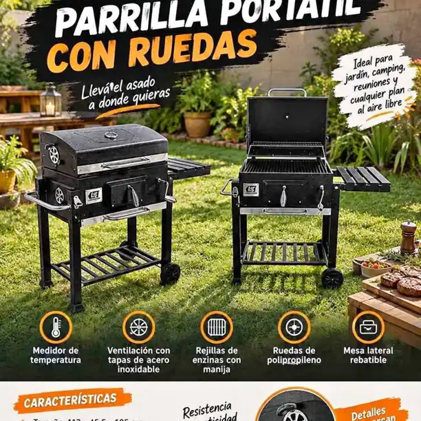 Parrilla portátil con ruedas lusqtoff
