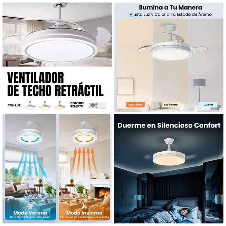 Ventilador de techo lhi retractil con luz LED & control remoto